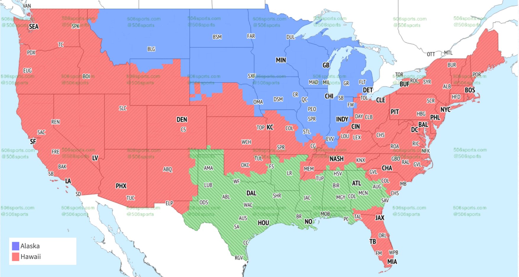 Week 6 NFL coverage map