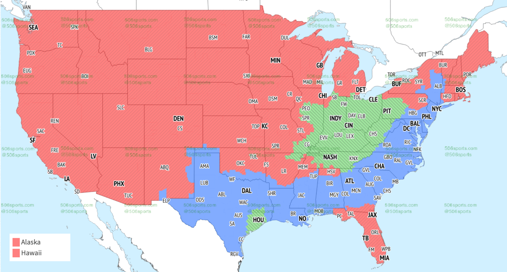 Week 7 NFL coverage map