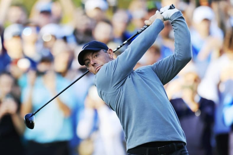 Rory McIlroy plays his shot from the tenth tee during the first round of The Players Championship PGA golf tournament Thursday, March 14, 2024 at TPC Sawgrass in Ponte Vedra Beach, Fla.
