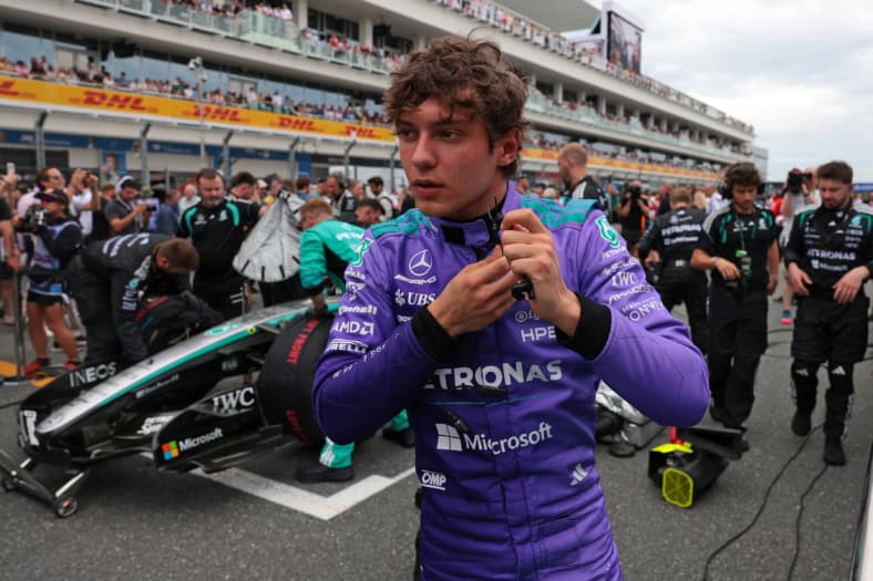 May 3, 2026; Miami Gardens, FL, USA; Mercedes driver Kimi Antonelli (12) before the Crypto.com Miami Grand Prix at Miami Int…