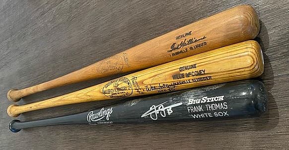 Ted Williams, Willie McCovey, Frank Thomas bats (via Robert Shelling)