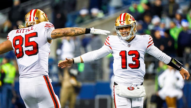 san francisco 49ers' george kittle and brock purdy