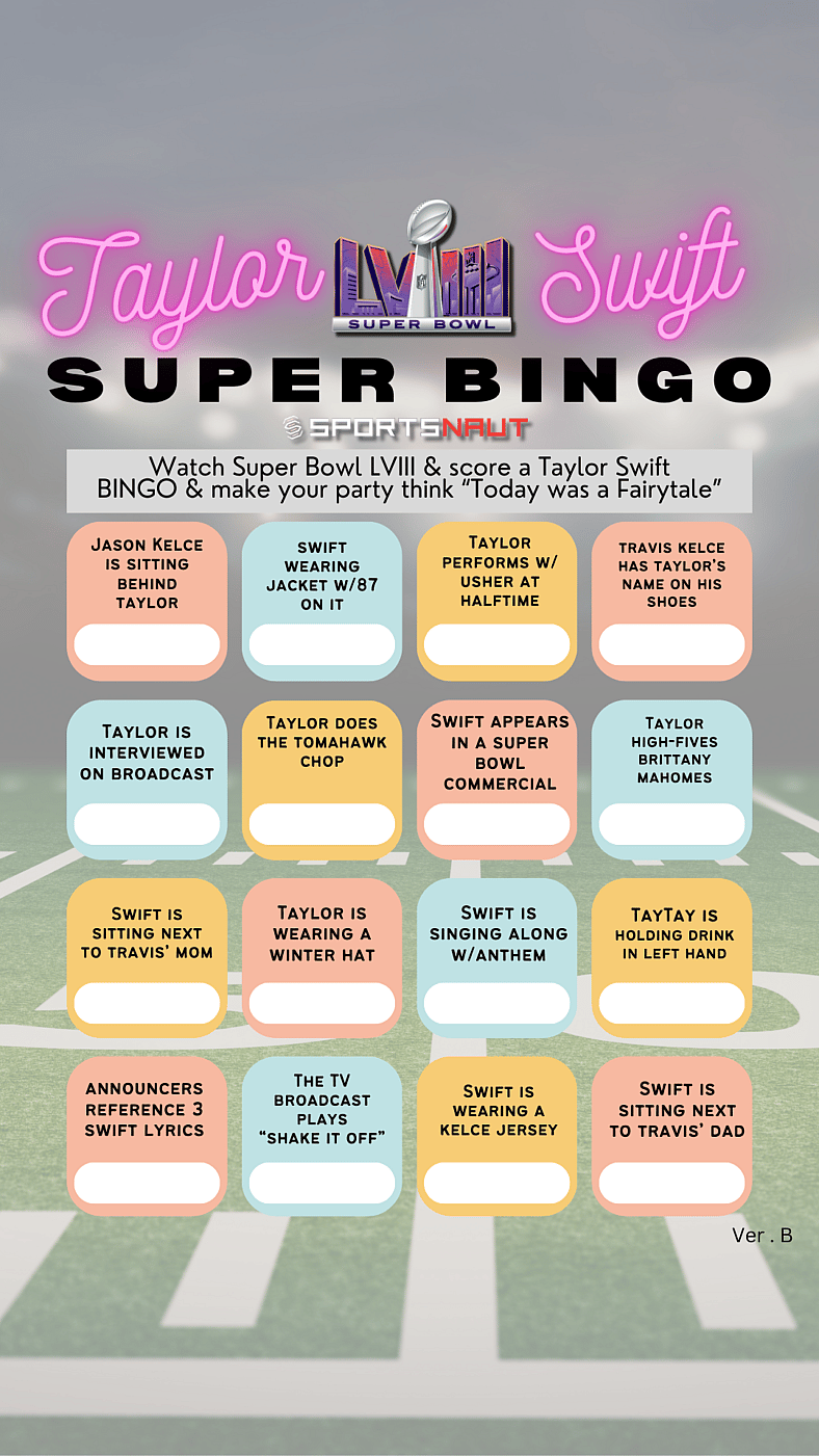 Taylor Swift Super Bowl Bingo