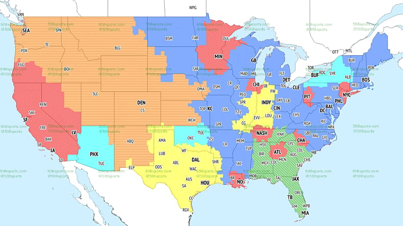 NFL Week 1 TV coverage map provided by via 506sports