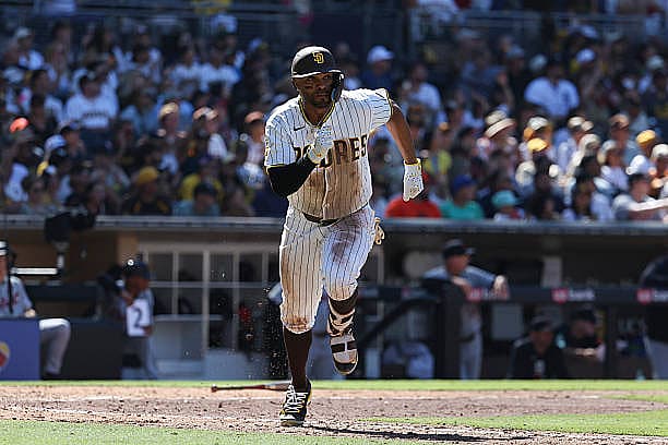 SAN DIEGO, CA – MARCH 26: Xander Bogaerts #2 of the San Diego Padres runs to second base after hitting a RBI double in the b…