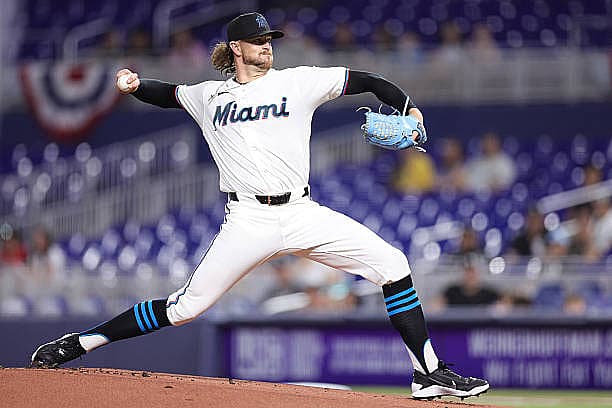 MIAMI, FLORIDA – MARCH 30: Chris Paddack #33 of the Miami Marlins pitches against the Chicago White Sox in the first inning…