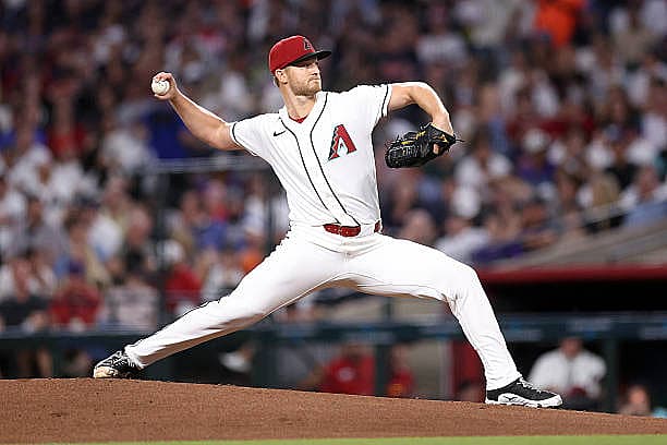 PHOENIX, ARIZONA – MARCH 30: Starter Michael Soroka #34 of the Arizona Diamondbacks pitches against the Detroit Tigers durin…