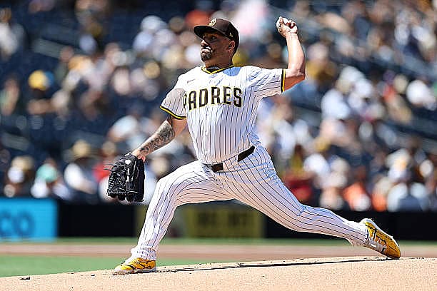 SAN DIEGO, CALIFORNIA – SEPTEMBER 03: Nestor Cortes #65 of the San Diego Padres pitches during the first inning of a game ag…