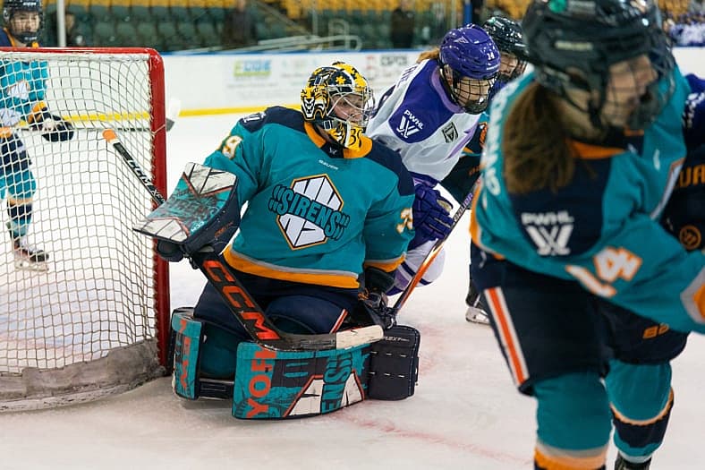New York Sirens rookie goalie Kaley Doyle during a preseason scrimmage against the Minnesota Frost.