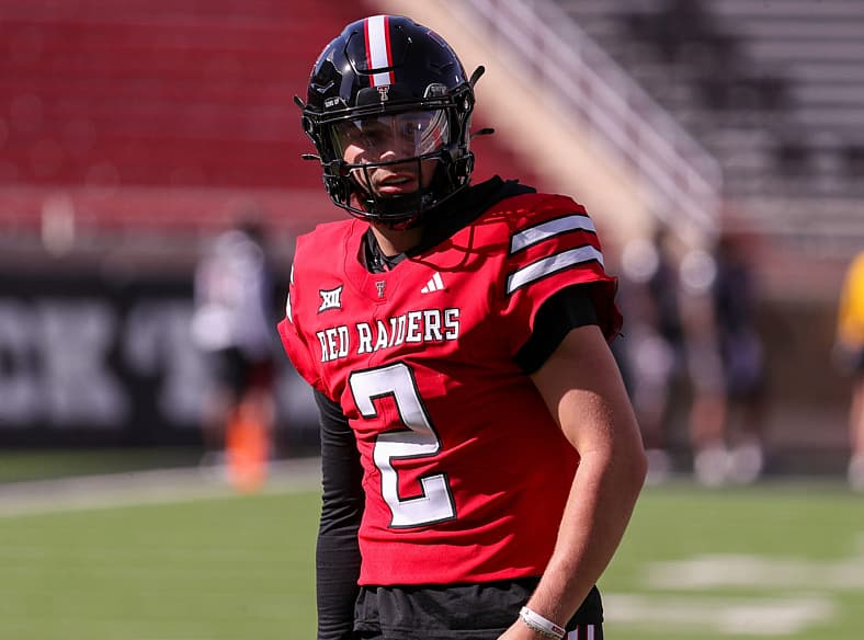 Texas Tech's Brendan Sorsby goes through warmups before the spring football game, Friday, April 17, 2026, at Jones AT&T