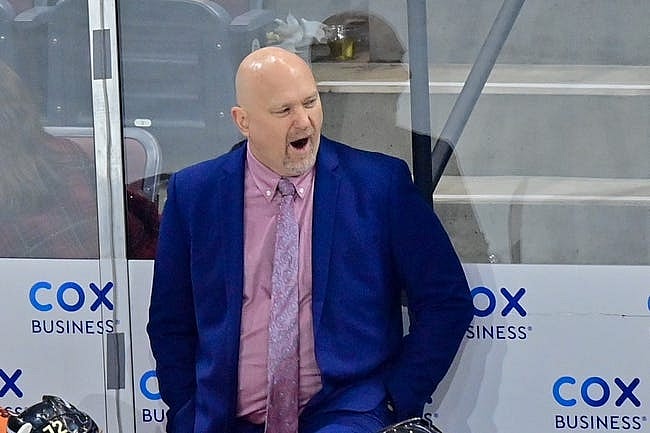 Jan 19, 2023; Tempe, Arizona, USA; Arizona Coyotes head coach Andre Tourigny looks on in the second period against the Washington Capitalsat Mullett Arena. Mandatory Credit: Matt Kartozian-USA TODAY Sports