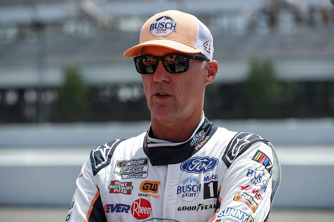 Jul 22, 2023; Long Pond, Pennsylvania, USA; NASCAR Cup Series driver Kevin Harvick looks on during practice and qualifying for the HighPoint.com 400 at Pocono Raceway. Mandatory Credit: Matthew O