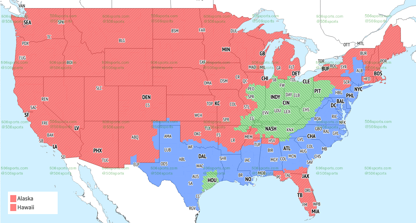 Week 7 NFL coverage map