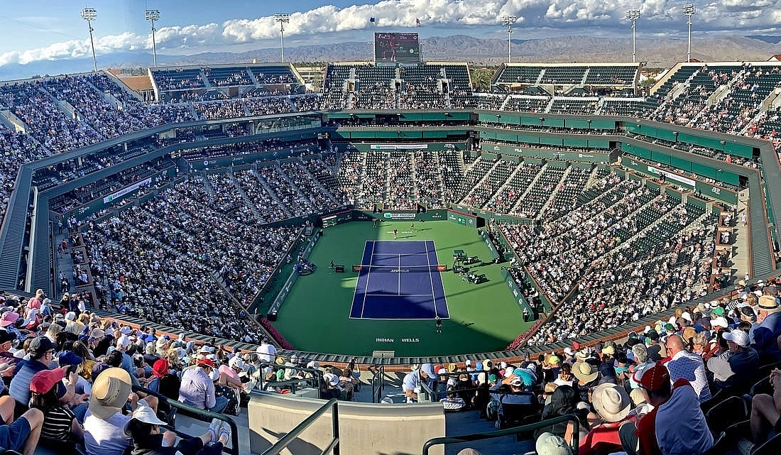 Mar 16, 2023; Indian Wells, CA, USA;   General view of stadium court during the quarterfinal match between Jannik Sinner (ITA) and Taylor Fritz (USA) in the BNP Paribas Open at the Indian Wells Tennis Garden. Mandatory Credit: Jayne Kamin-Oncea-USA TODAY Sports