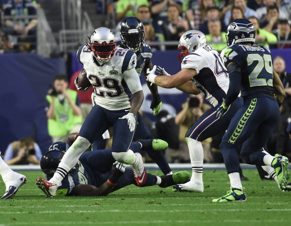 Courtesy of USA Today: LeGarrette Blount put up quite an impressive disappearing act on Sunday. 