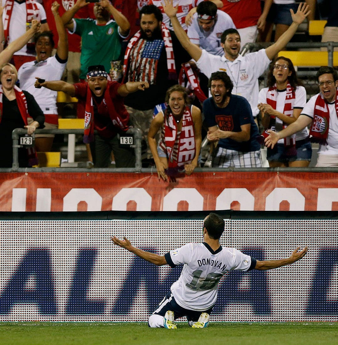 Landon Donovan (10) of the United States celebrates after scoring on Jos     de Jes    s Corona (1) of Mexico        s Men National Team (not in picture) to put United States up 2-0 in the 2nd half during the 2014 FIFA World Cup Qualifying match at Columbus Crew Stadium in Columbus, Ohio on September  10, 2013.

Usavsmex Kr 19

Syndication The Columbus Dispatch