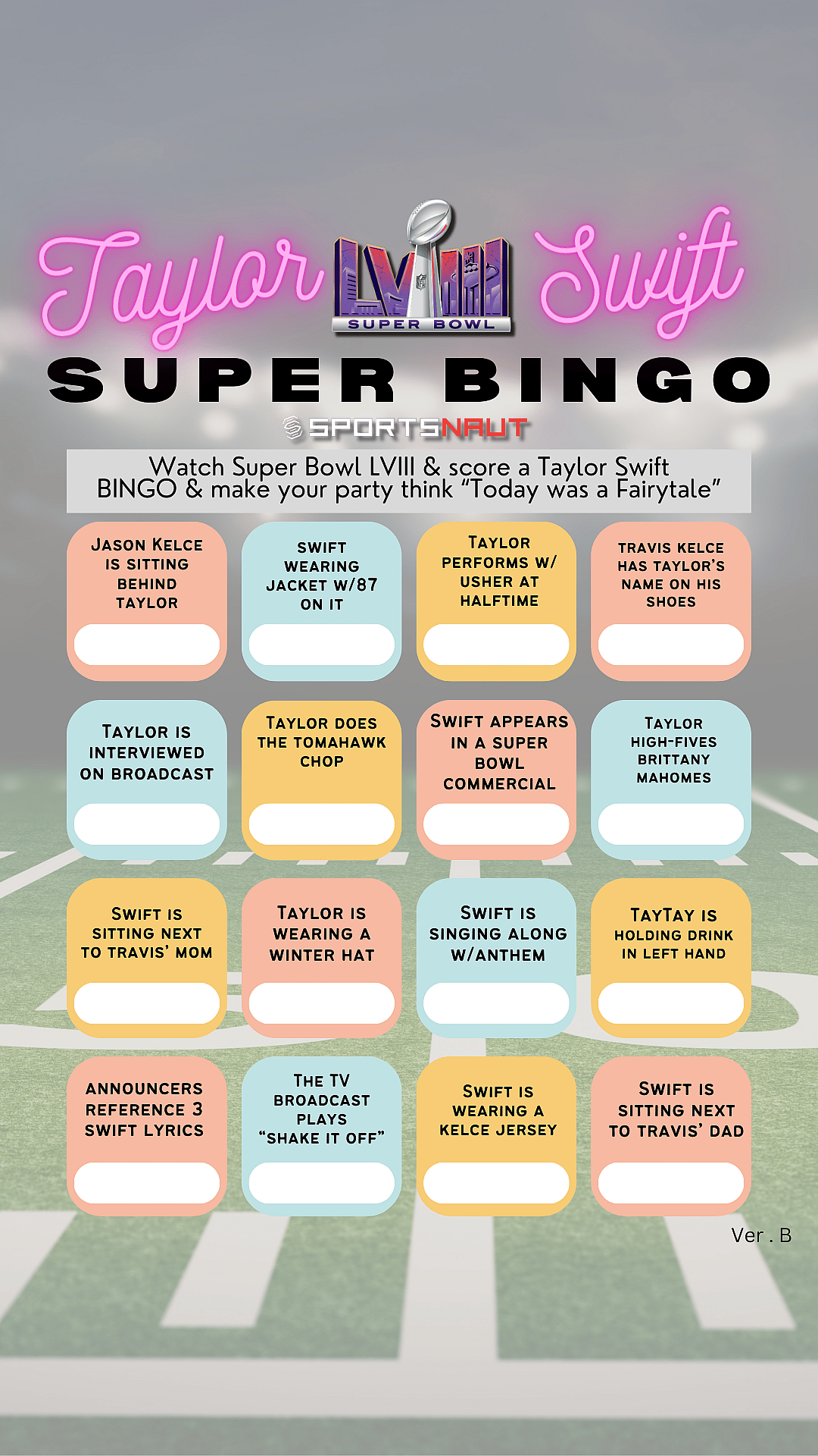 Taylor Swift Super Bowl Bingo