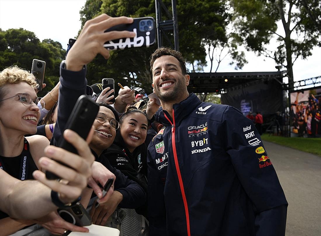 Red Bull's Daniel Ricciardo arriving at the Melbourne Grand Prix Circuit on March 30, 2023.
