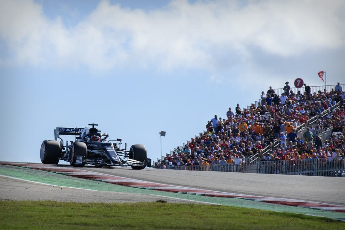 Oct 24, 2021; Austin, TX, USA; Scuderia Alpha Tauri driver Yuki Tsunoda (22) of Team Japan drives during the United States Grand Prix Race at Circuit of the Americas. Mandatory Credit: Jerome Miron-USA TODAY Sports