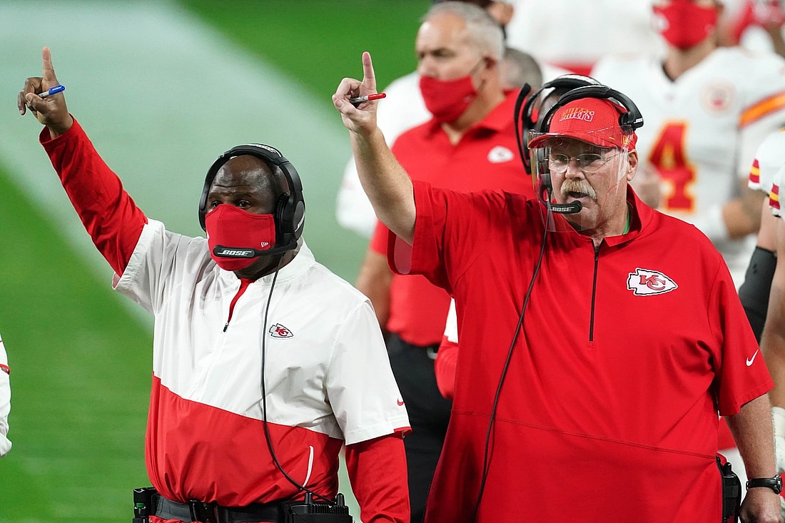 Kansas City Chiefs head coach Andy Reid talks to Sportsnaut