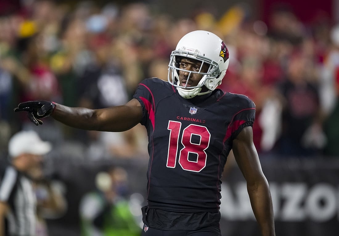 Oct 28, 2021; Glendale, Arizona, USA; Arizona Cardinals wide receiver A.J. Green (18) against the Green Bay Packers at State Farm Stadium. Mandatory Credit: Mark J. Rebilas-USA TODAY Sports