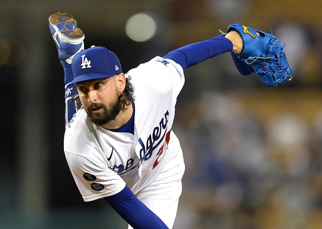 Sep 14, 2021; Los Angeles, California, USA;  Los Angeles Dodgers starting pitcher Tony Gonsolin (26) throws against the Arizona Diamondbacks in the first inning at Dodger Stadium. Mandatory Credit: Jayne Kamin-Oncea-USA TODAY Sports