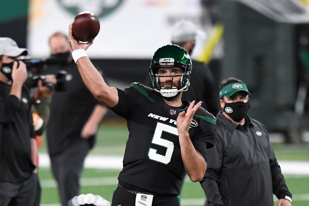 Jets QB Joe Flacco prior to game vs Broncos