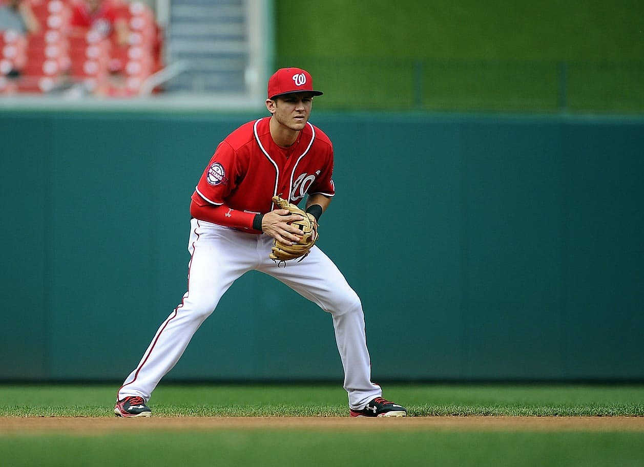  Sep 28, 2015; Washington, DC, USA; Washington Nationals shortstop Trea Turner (7) in the field against the Cincinnati Reds during the first inning at Nationals Park. Mandatory Credit: Brad Mills-USA TODAY Sports