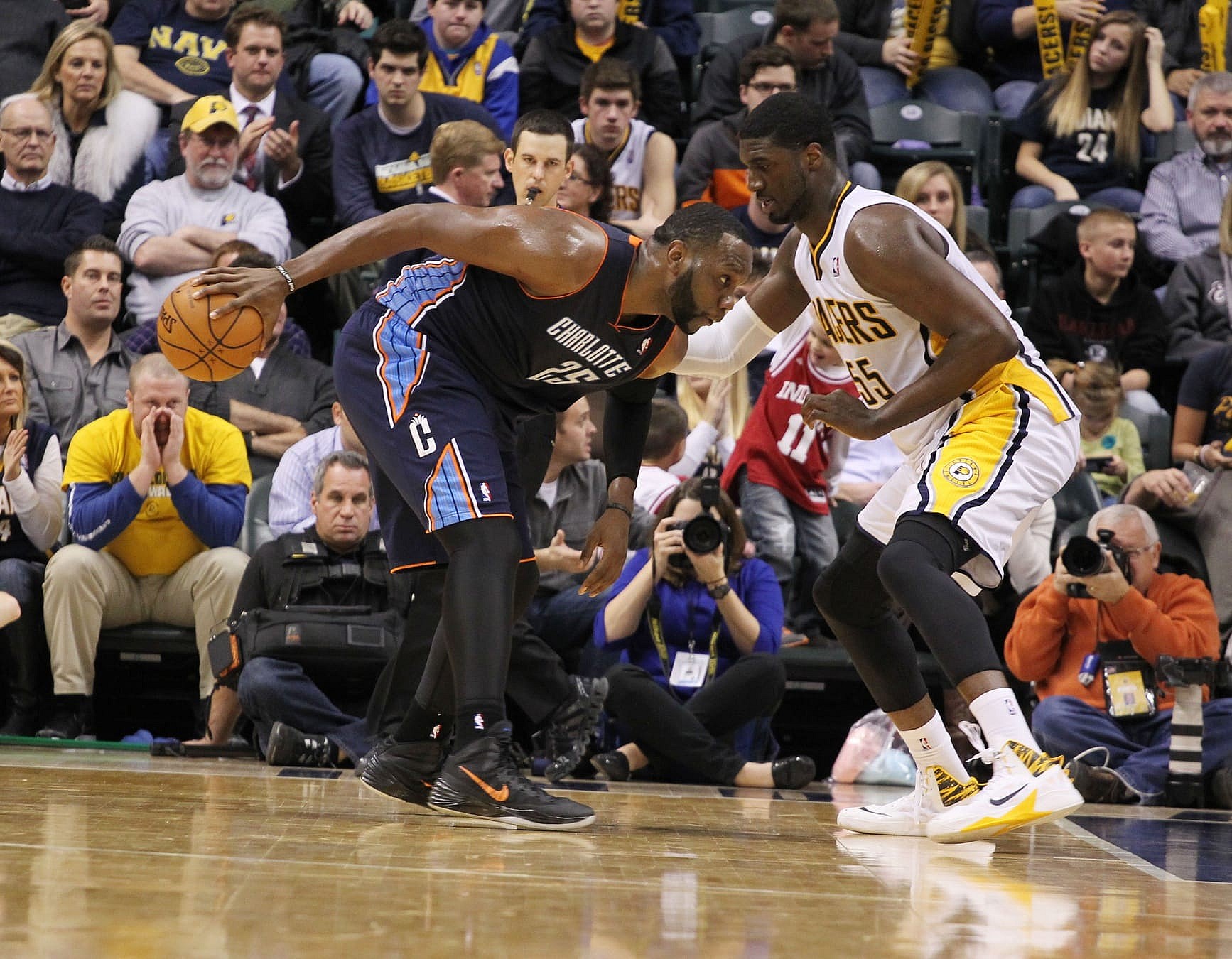 Al Jefferson and Roy Hibbert will see a lot of each other. Photo via Brian Spurlock, USA Today Sports Images.
