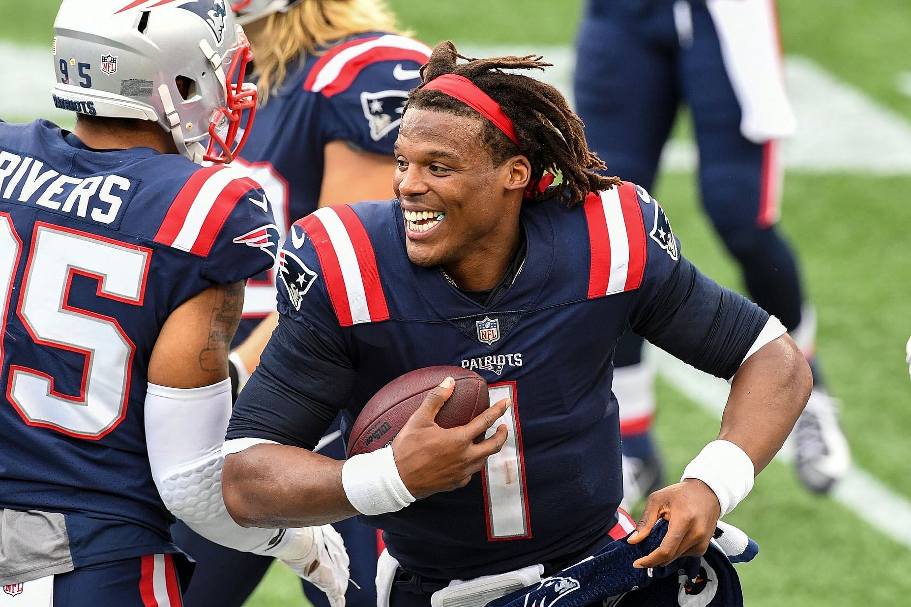 Patriots QB Cam Newton during game against the Raiders