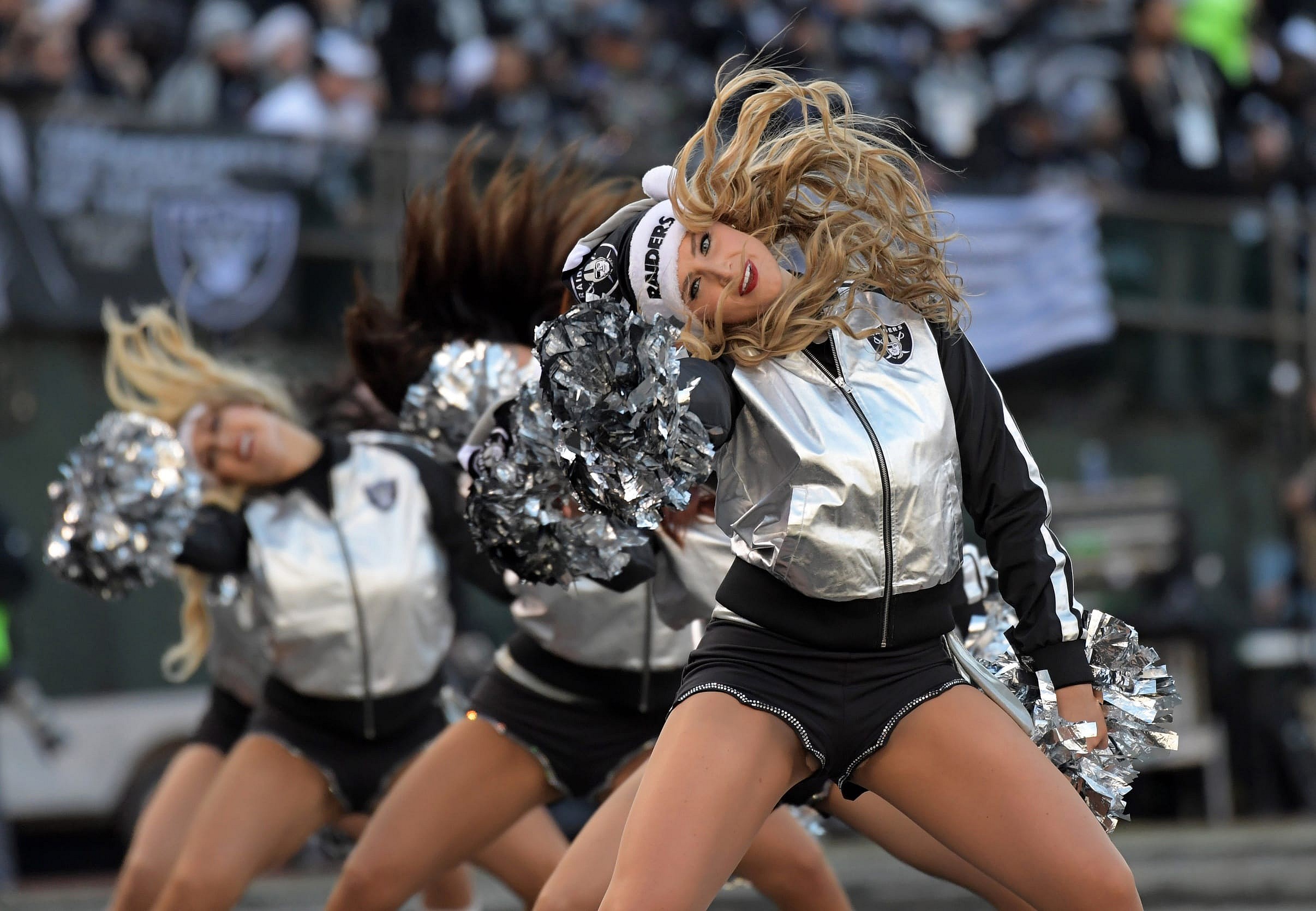 Caption: Dec 24, 2016; Oakland, CA, USA; Oakland Raiders raiderette cheerleaders pose during a NFL football game against the Indianapolis Colts at Oakland-Alameda Coliseum. Mandatory Credit: Kirby Lee-USA TODAY Sports Created: