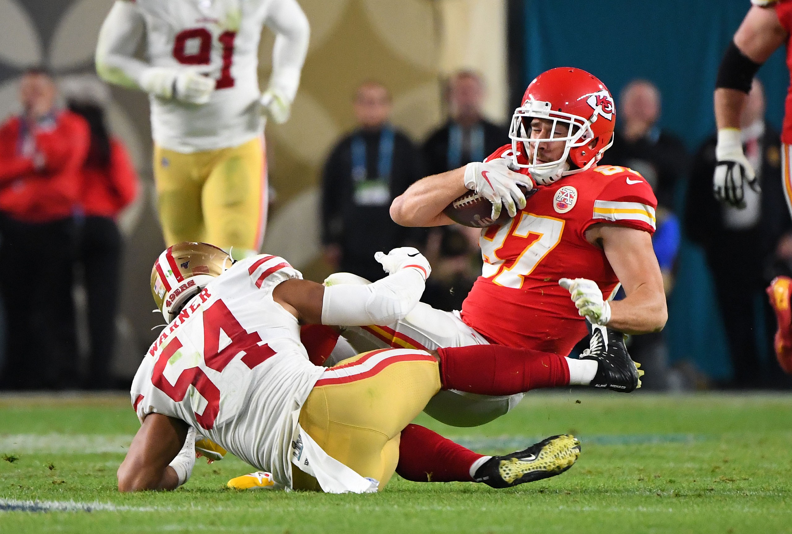 fred warner vs travis kelce super bowl lviii