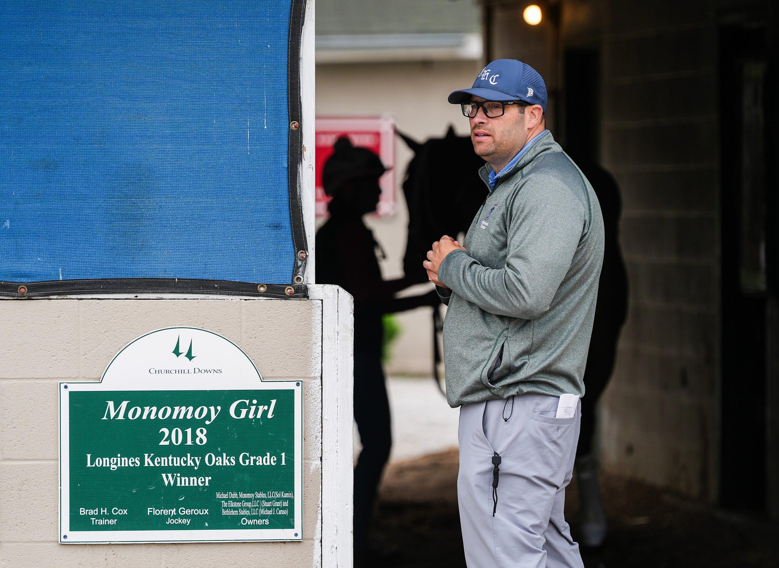 2026 Kentucky Derby trainer Brad Cox at his barn on the backside at Churchill Downs in Louisville, Kentucky. Cox has three