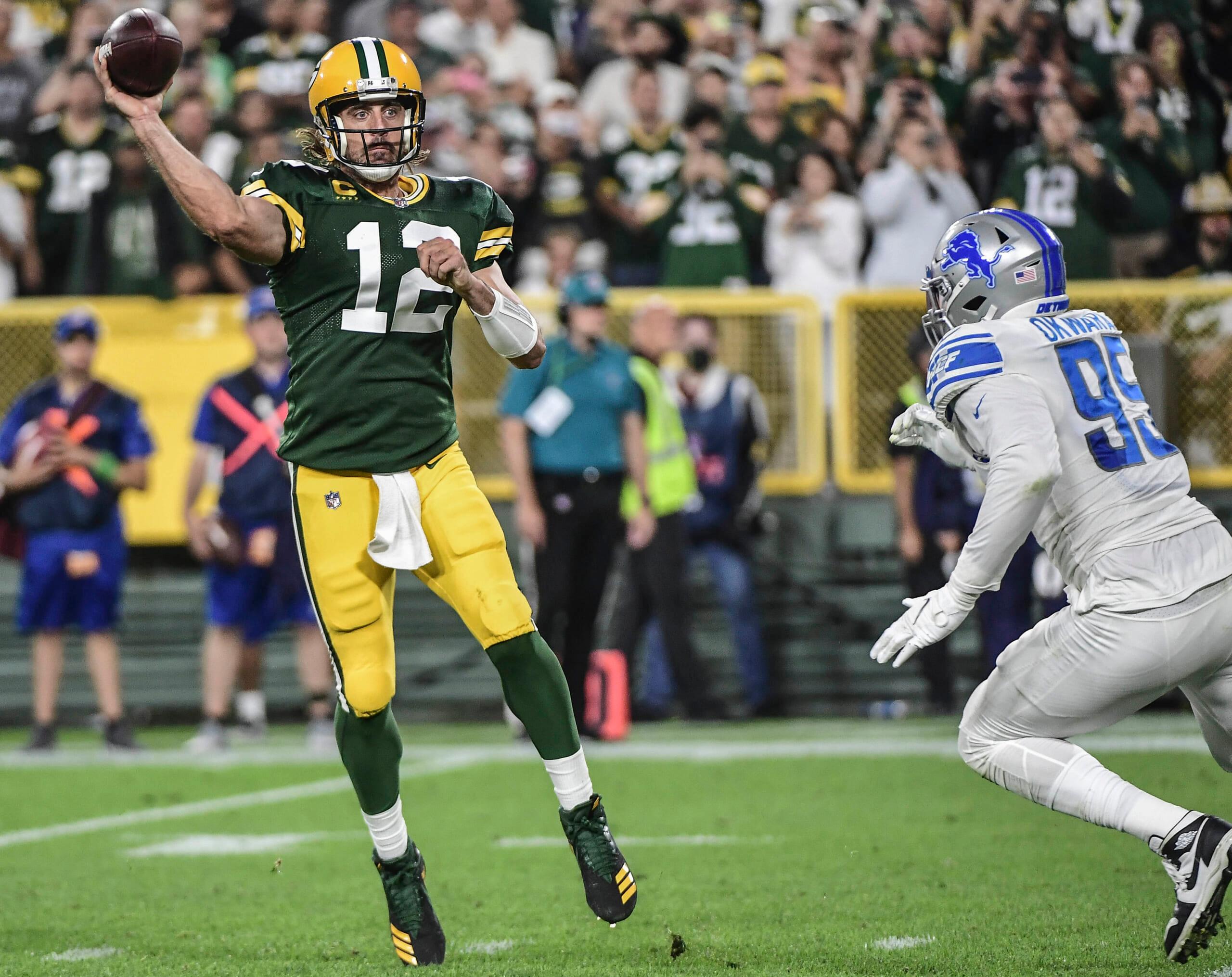 green bay packers' aaron rodgers against detroit lions