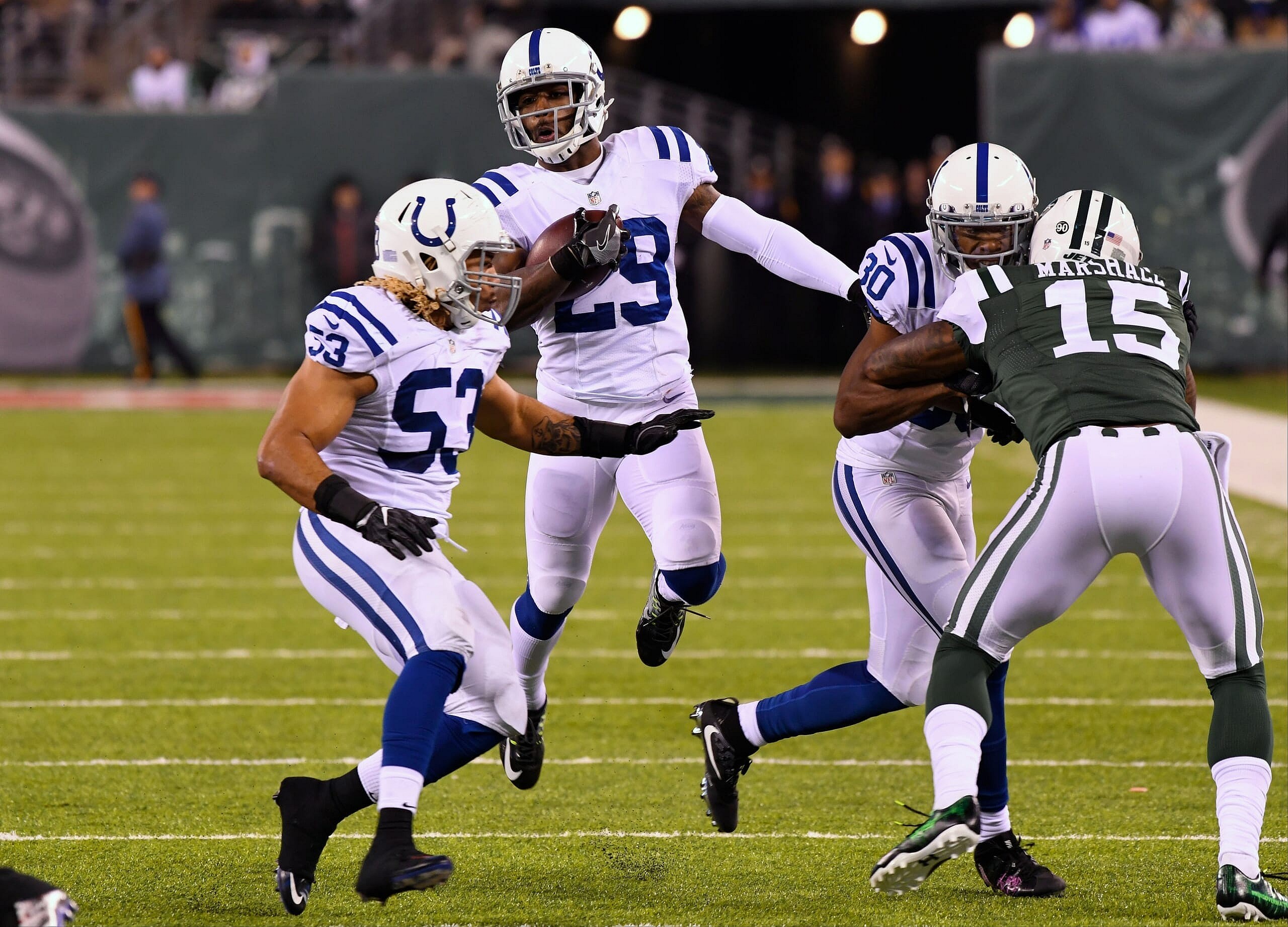 Mike Adams returns an INT