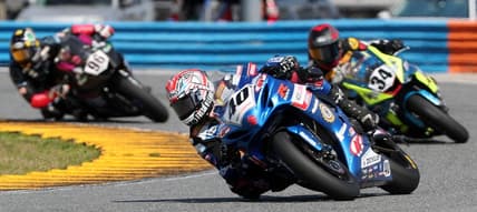 Sean Dylan Kelly no. 40 on a GSXR 600 works the west horseshoe ahead of Michael Barns no. 34 on a R6 600 and Brandon Paasch no. 96 0n a R6 600 during the Daytona 200, Saturday March 13, 2021 at Daytona International Speedway.

Dtb Daytona 200 10