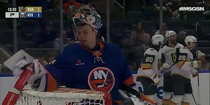Brandon Saad scores his first as a Golden Knight, Ilya Sorokin (Photo/Screenshot- NHLNetwork via Twitter)