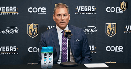 Golden Knights head coach Bruce Cassidy meets with the media 4/3/2025 (Photo/Screenshot- Vegas Golden Knights via Twitter)