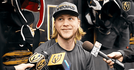 Vegas Golden Knights forward William Karlsson meets with the media 3/20/2025 (Photo/Screenshot- Vegas Golden Knights via Twitter)