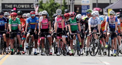 Men wait the start of the Category 2/3 race during the Tour of America's Dairyland, Monday, June 21, 2021, in Manitowoc, Wis.

Man 062121 Tour Of Americas Dairyland Gck 008