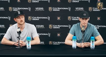 Jack Eichel and Brayden McNabb meet with the media for exit interviews 5/16/2025 (Photo/Screenshot- Vegas Golden Knights via Twitter)
