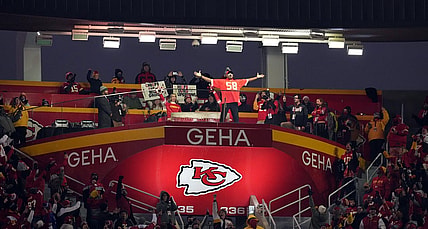 Jan 23, 2022; Kansas City, Missouri, USA; Former Kansas City Chiefs defensive end Neil Smith cheers on the fans at the drum before the start the AFC Divisional playoff football game against the Buffalo Bills at GEHA Field at Arrowhead Stadium. Mandatory Credit: Jay Biggerstaff-USA TODAY Sports