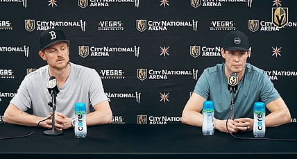 Jack Eichel and Brayden McNabb meet with the media for exit interviews 5/16/2025 (Photo/Screenshot- Vegas Golden Knights via Twitter)