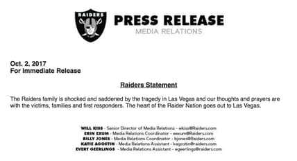 Las Vegas Raiders Report STatement Las VEgas shooting