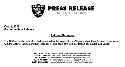 Las Vegas Raiders Report STatement Las VEgas shooting