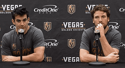 Max Pacioretty and Shea Theodore media conference (Photo/Screenshot- Vegas Golden Knights via Twitter)