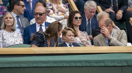 Jul 10, 2022; London, United Kingdom; HRH The Duke and HRH The Duchess of Cambridge with HRH Prince George of Cambridge in attendance for the Novak Djokovic (SRB) and Nick Kyrgios (AUS) men   s final on day 14 at All England Lawn Tennis and Croquet Club. Mandatory Credit: Susan Mullane-USA TODAY Sports