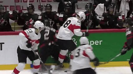 Zach Whitecloud Timo Meier hit Vegas Golden Knights Team Canada