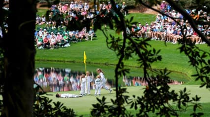 Apr 5, 2023; Augusta, Georgia, USA; Kevin Kisner and Gary Woodland's children play on the no. 8 green during the Par 3 Contest at The Masters golf tournament at Augusta National Golf Club. Mandatory Credit: Danielle Parhizkaran-USA TODAY Network

Pga Par 3 Contest