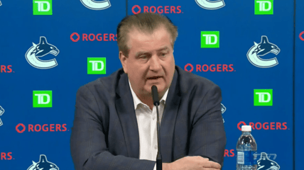 Jim Benning addresses media Vancouver Canucks (Photo: Rob Simpson Vancouver Hockey Now)